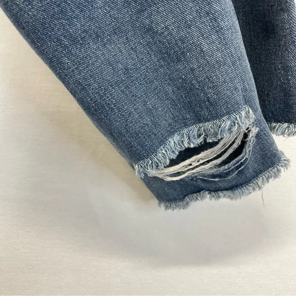 Trendy Littles Girls Distressed Jeans 6-7 Boyfriend Fit Raw Hem Elastic Waist